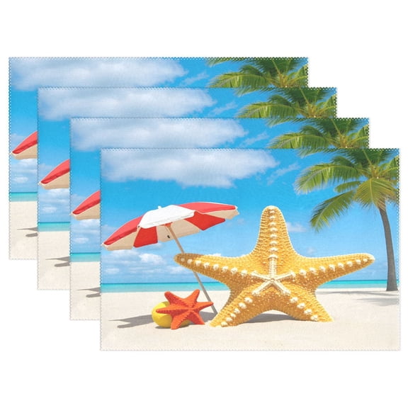 Ryvnso Placemats Set of 4 Starfish in Summer Dining Mats Heat-Resistant Non-Slip Washable Table Mat