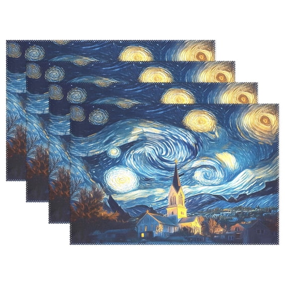 Ryvnso Placemats Set of 4 Starry Sky Oil Paint Dining Mats Heat-Resistant Non-Slip Washable Table Mat