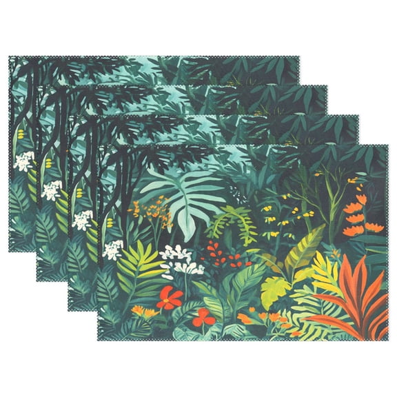 Ryvnso Placemats Set of 4 Summer Palm Leaves Dining Mats Heat-Resistant Non-Slip Washable Table Mat