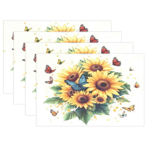 Ryvnso Placemats Set of 4 Sunflower Butterfly-i1 Dining Mats Heat-Resistant Non-Slip Washable Table Mat