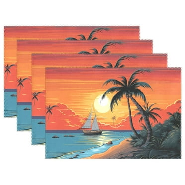 Ryvnso Placemats Set of 4 Sunset Sea Island View Dining Mats Heat-Resistant Non-Slip Washable Table Mat