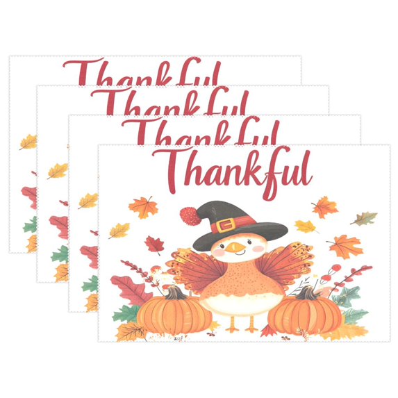 Ryvnso Placemats Set of 4 Thankful Cute Turkey Dining Mats Heat-Resistant Non-Slip Washable Table Mat