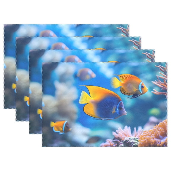Ryvnso Placemats Set of 4 Tropical Fish Ocean Dining Mats Heat-Resistant Non-Slip Washable Table Mat
