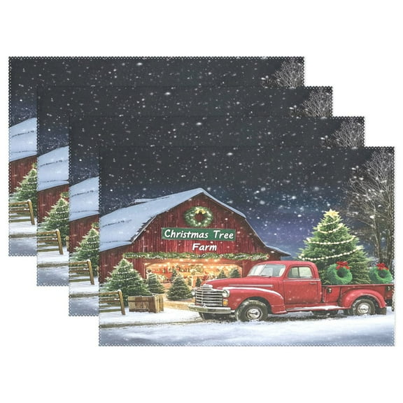 Ryvnso Placemats Set of 4 Truck Christmas Tree Dining Mats Heat-Resistant Non-Slip Washable Table Mat