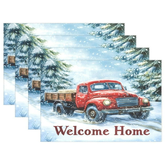 Ryvnso Placemats Set of 4 Truck Christmas Tree Dining Mats Heat-Resistant Non-Slip Washable Table Mat