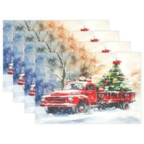 Ryvnso Placemats Set of 4 Truck Christmas Tree Gnomes Dining Mats Heat-Resistant Non-Slip Washable Table Mat