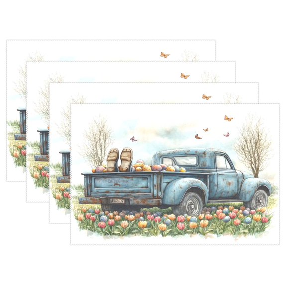 Ryvnso Placemats Set of 4 Truck Easter Dining Mats Heat-Resistant Non-Slip Washable Table Mat