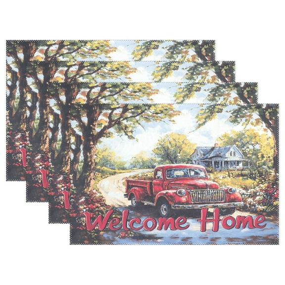 Ryvnso Placemats Set of 4 Truck Scene Oil Paint Dining Mats Heat-Resistant Non-Slip Washable Table Mat