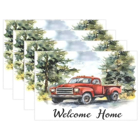 Ryvnso Placemats Set of 4 Truck in Forest Dining Mats Heat-Resistant Non-Slip Washable Table Mat