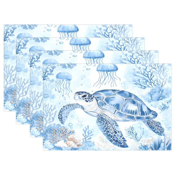 Ryvnso Placemats Set of 4 Turtle Watercolor Dining Mats Heat-Resistant Non-Slip Washable Table Mat