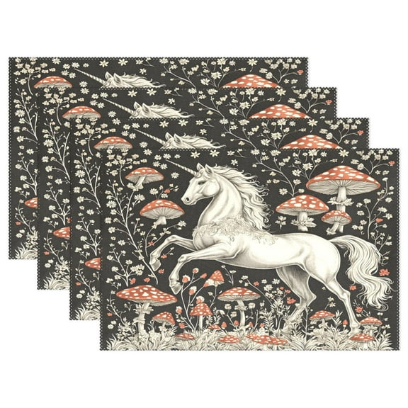 Ryvnso Placemats Set of 4 Unicorn and Mushroom Dining Mats Heat-Resistant Non-Slip Washable Table Mat