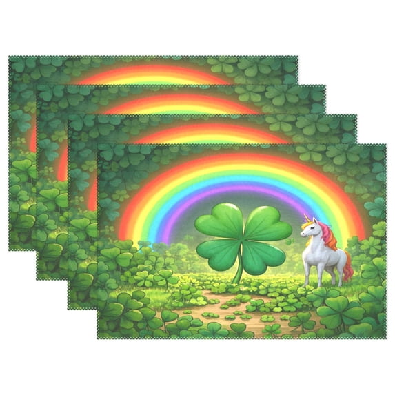Ryvnso Placemats Set of 4 Unicorn in Clover Dining Mats Heat-Resistant Non-Slip Washable Table Mat