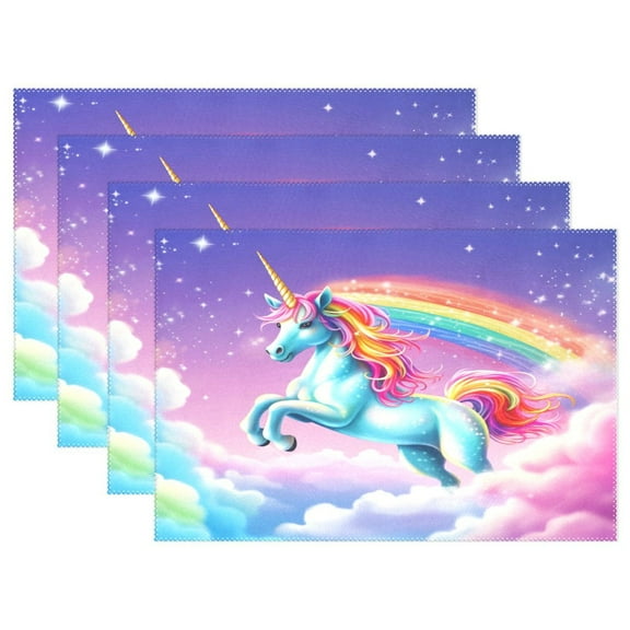 Ryvnso Placemats Set of 4 Unicorn in Rainbow Sky Dining Mats Heat-Resistant Non-Slip Washable Table Mat