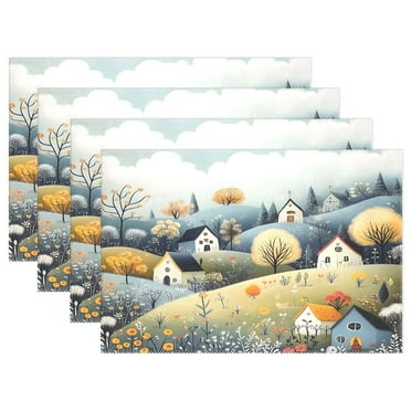 Ryvnso Placemats Set of 4 Village Landscape Dining Mats Heat-Resistant Non-Slip Washable Table Mat