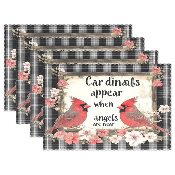 Ryvnso Placemats Set of 4 Vintage Cardinal Flowers Dining Mats Heat-Resistant Non-Slip Washable Table Mat
