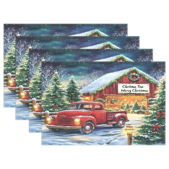 Ryvnso Placemats Set of 4 Vintage Truck Christmas Dining Mats Heat-Resistant Non-Slip Washable Table Mat