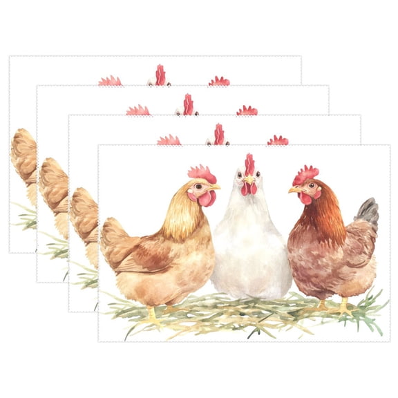 Ryvnso Placemats Set of 4 Watercolor Chickens Dining Mats Heat-Resistant Non-Slip Washable Table Mat