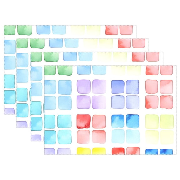 Ryvnso Placemats Set of 4 Watercolor Rainbow Squares Dining Mats Heat-Resistant Non-Slip Washable Table Mat