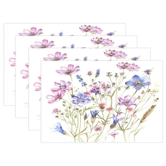 Ryvnso Placemats Set of 4 Watercolor Wildflower Dining Mats Heat-Resistant Non-Slip Washable Table Mat