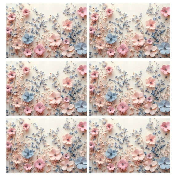 Ryvnso Placemats Set of 6 3d Flower Paint Dining Mats Heat-Resistant Non-Slip Washable Table Mat