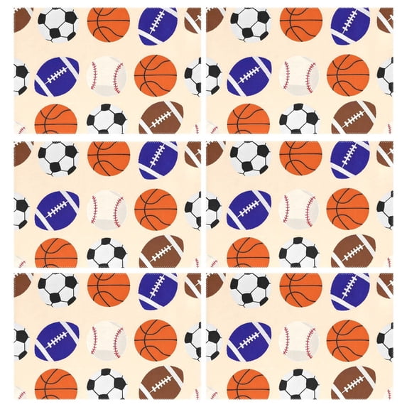 Ryvnso Placemats Set of 6 Basketballs Baseball Football Dining Mats Heat-Resistant Non-Slip Washable Table Mat