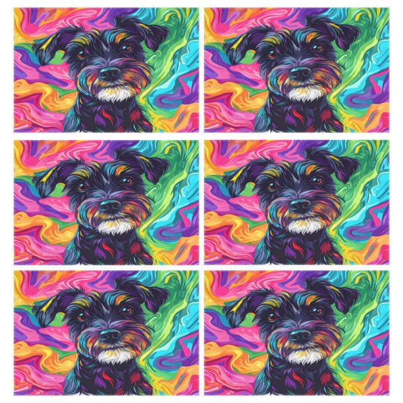 Ryvnso Placemats Set of 6 Dog Oil Paint Dining Mats Heat-Resistant Non-Slip Washable Table Mat