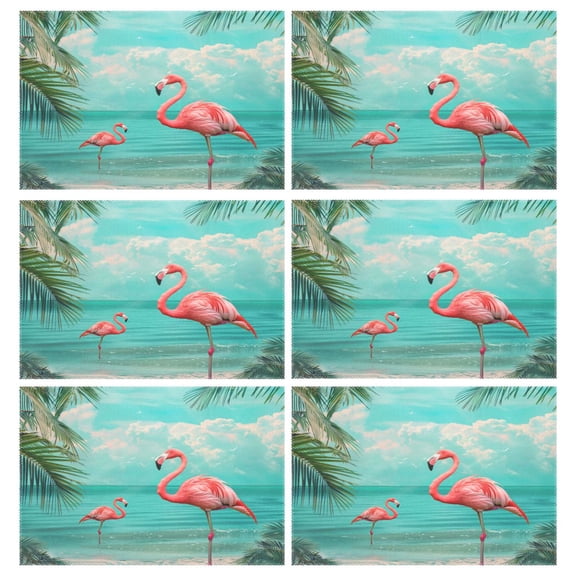 Ryvnso Placemats Set of 6 Flamingo Summer Tropical Palm Tree Dining Mats Heat-Resistant Non-Slip Washable Table Mat