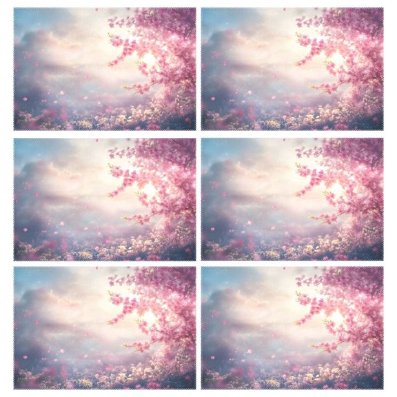 Ryvnso Placemats Set of 6 Peach Floral Sunset Dining Mats Heat-Resistant Non-Slip Washable Table Mat