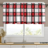 Ryvnso Plaid Red Checkered Curtains Sets Short Curtain Rod Pocket Half Window Cafe Farmhouse Tier 2 Panels 57"W x 24"L