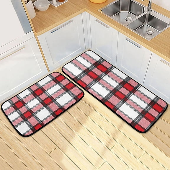 Ryvnso Plaid Red Checkered Kitchen Rugs Set Non Slip Runner Mats for Dining Room