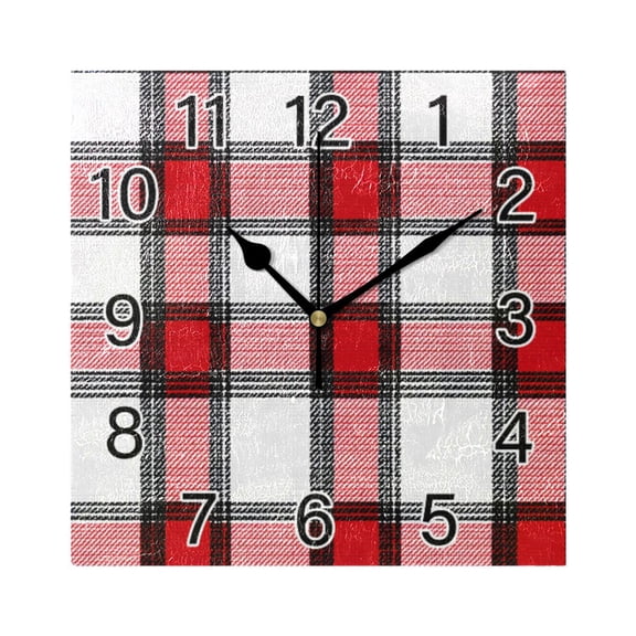 Ryvnso Plaid Red Checkered Wall Clock Square Silent Non-Ticking Battery Operated 7.78"