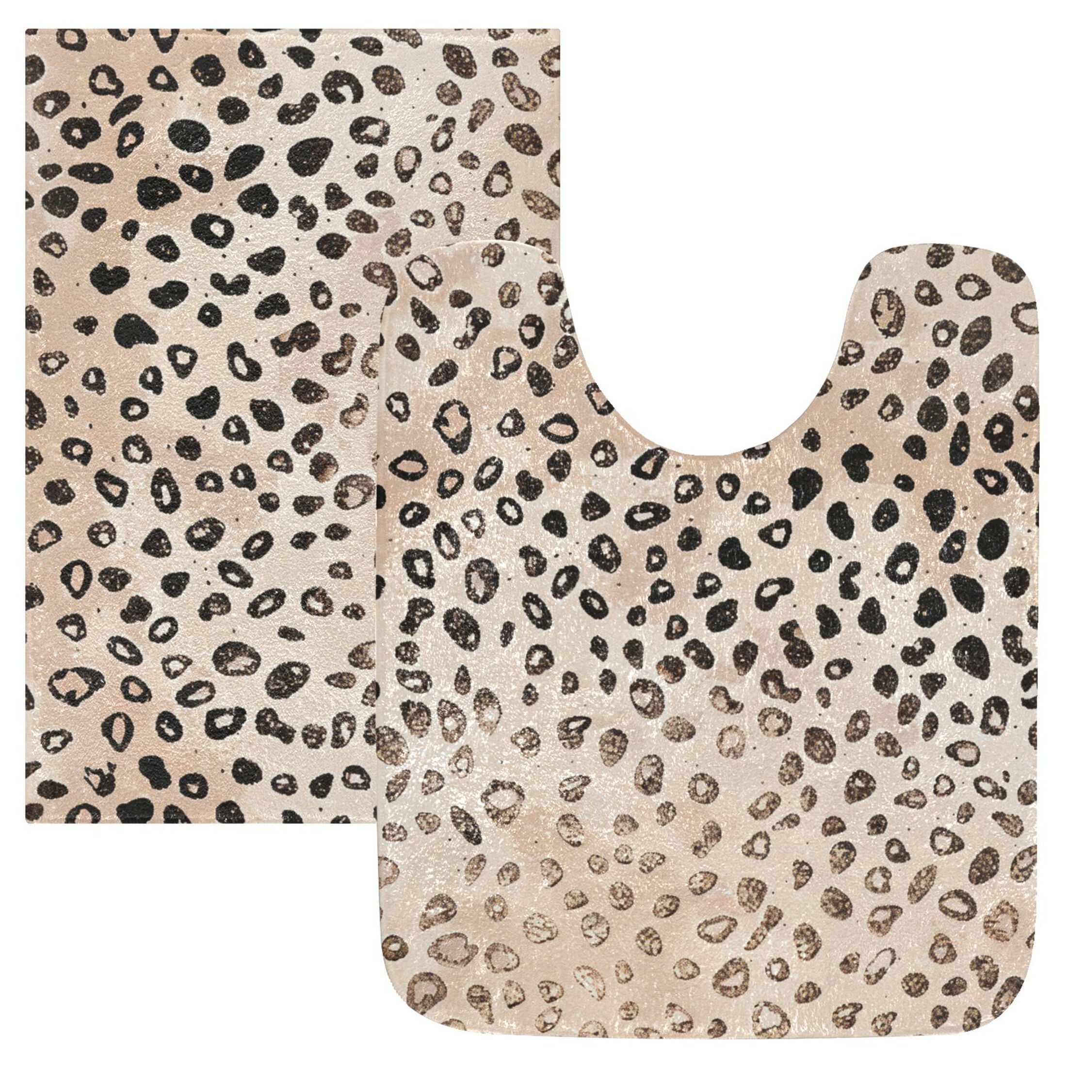 Ryvnso Plain Cheetah Glitter Print Bathroom Shaggy Rugs Toilet Mat Soft Contour Rug