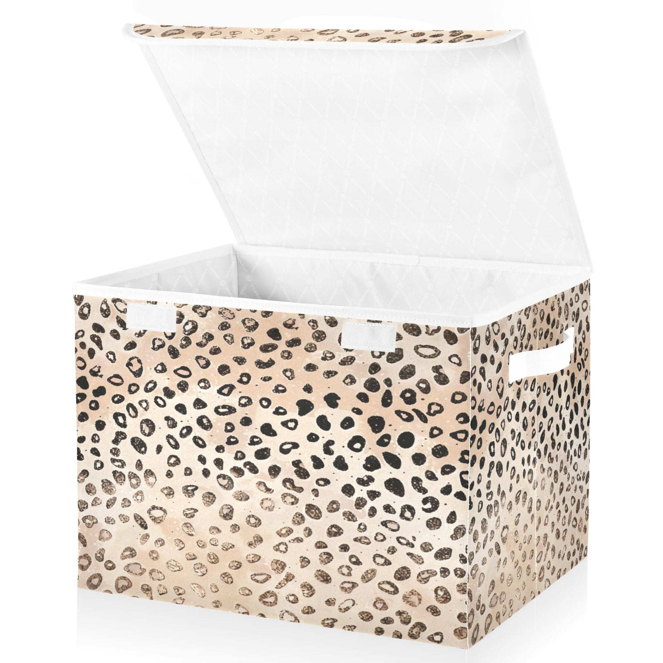 Ryvnso Plain Cheetah Glitter Print Large Lidded Foldable Storage Baskets Cubes Boxes Lids Bin for Home