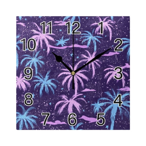 Ryvnso Plam Tree Wall Clock Square Silent Non-Ticking Battery Operated 7.78"