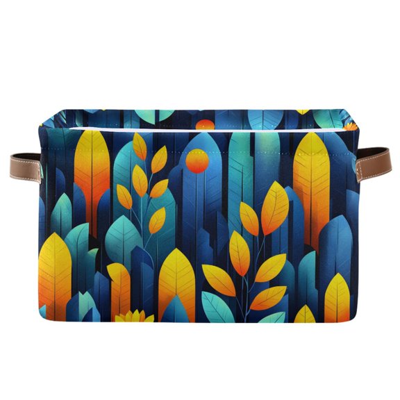 Ryvnso Plant Leaves Storage Basket Large Bin Foldable Boxes Toys Organizer 14.2x10.2x8.3in 1 PC