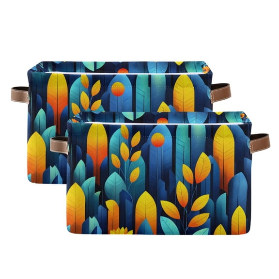 Ryvnso Plant Leaves Storage Basket Large Bin Foldable Boxes Toys Organizer 14.2x10.2x8.3in 2 PCs