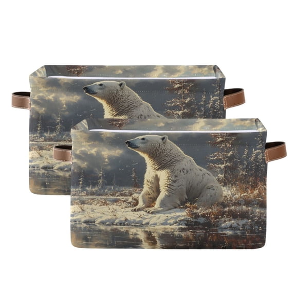 Ryvnso Polar Bear Storage Basket Large Bin Foldable Boxes Toys Organizer 14.2x10.2x8.3in 2 PCs