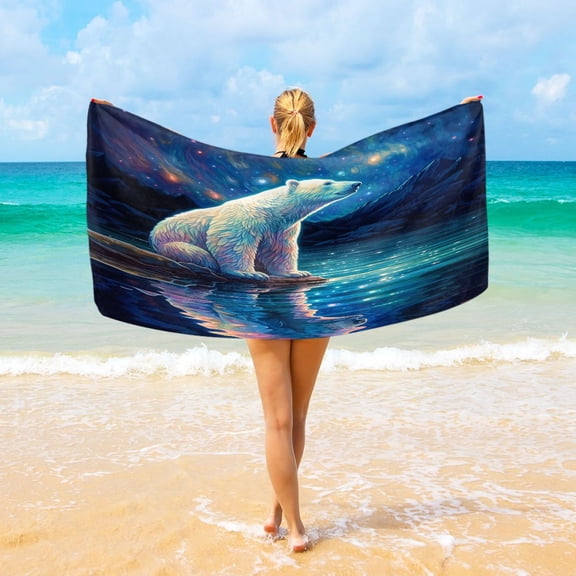 Ryvnso Polar Bear in Night Oversized Beach Towel Microfiber Bath Blankets Swimming Fitness 37" x 74"