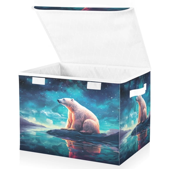Ryvnso Polar Bear with Starry Sky Large Lidded Foldable Storage Baskets Cubes Boxes Lids Bin for Home