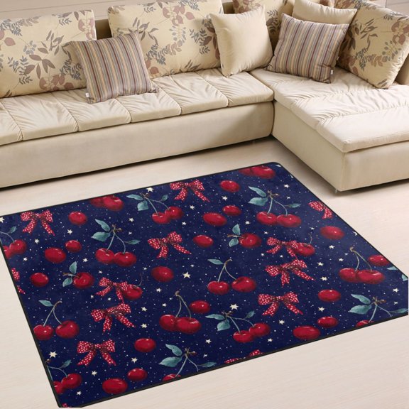 Ryvnso Polka Dots Bows Cherry Area Rug Floor Mats Non-Slip Home Carpet 63 x 48 inch