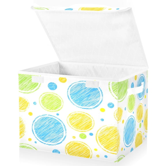 Ryvnso Polka Dots Large Lidded Foldable Storage Baskets Cubes Boxes Lids Bin for Home