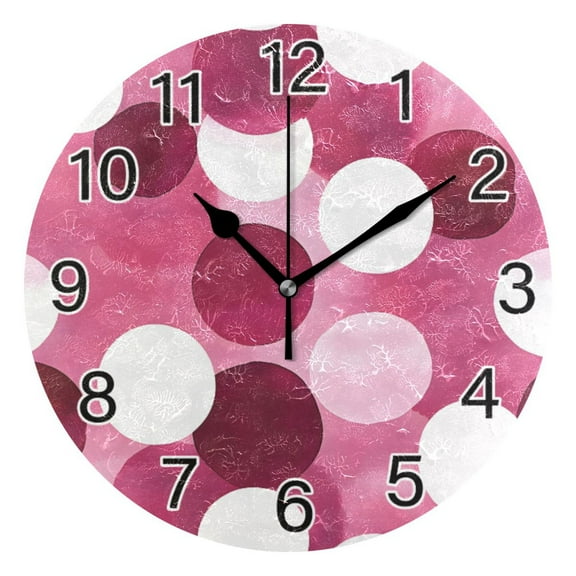 Ryvnso Polka Dots Pink Wall Clock Non Ticking Silent Kitchen Clock Battery Operated Clocks 10 inch