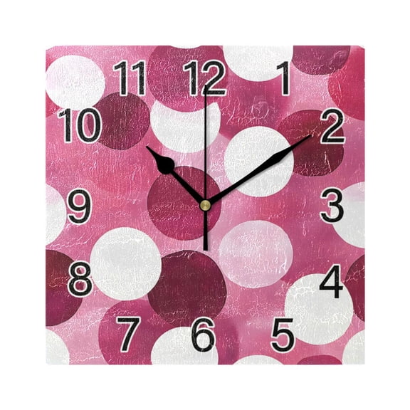 Ryvnso Polka Dots Pink Wall Clock Square Silent Non-Ticking Battery Operated 7.78"