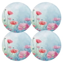 Ryvnso Poppy Flowers Oil Paint Round Plate Mats Dining Table Placemat Set of 4 for Holiday Decoration