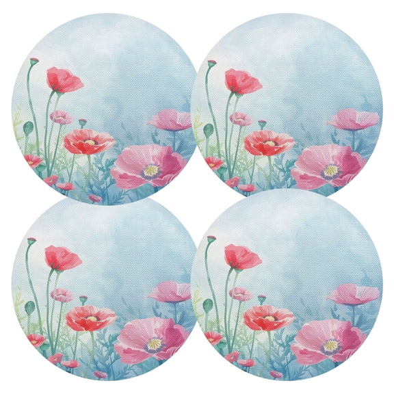 Ryvnso Poppy Flowers Oil Paint Round Plate Mats Dining Table Placemat Set of 4 for Holiday Decoration