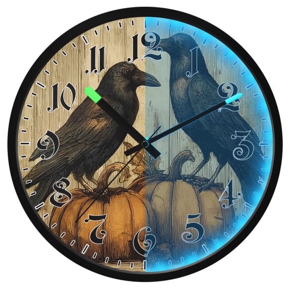 Ryvnso Primitive Farmhouse Grungy Shiplap Autumn Fall Harvest(3) 12 Inch Night Light Wall Clock Luminous Silent Battery Operate Clocks