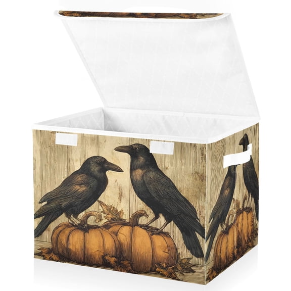 Ryvnso Primitive Farmhouse Grungy Shiplap Autumn Fall Harvest(3) Storage Bins Lidded Foldable Organizer Containers Baskets Cube