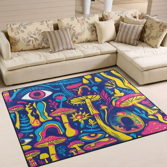 Ryvnso Psychedelic Mushroom and Eye Area Floor Rugs Soft Non-Slip Large Mats Nursery Carpets 63" x 48"