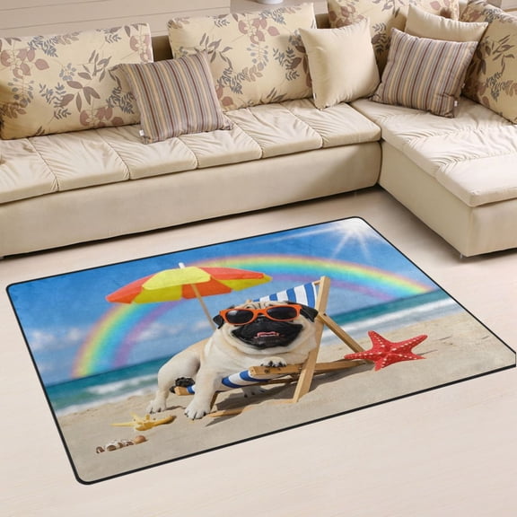 Ryvnso Pug Dog Beach Area Floor Mat Non-Slip Carpet Soft Rugs Doormats 31" x 20"