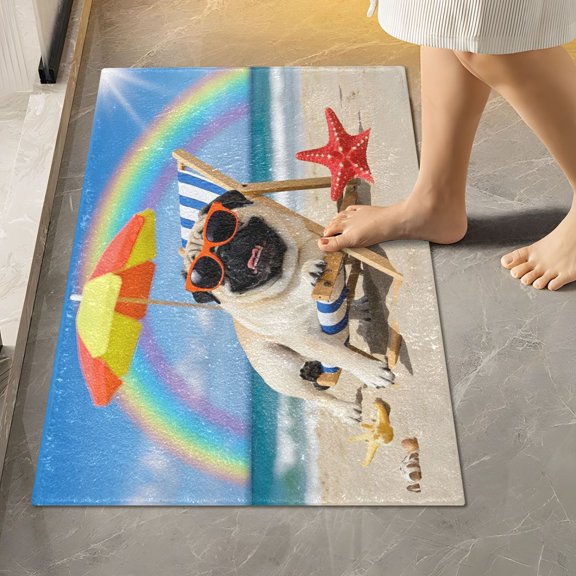 Ryvnso Pug Dog Beach Bathroom Shaggy Rugs Toilet Rectangle Mat Soft Contour Rug 24"x16"